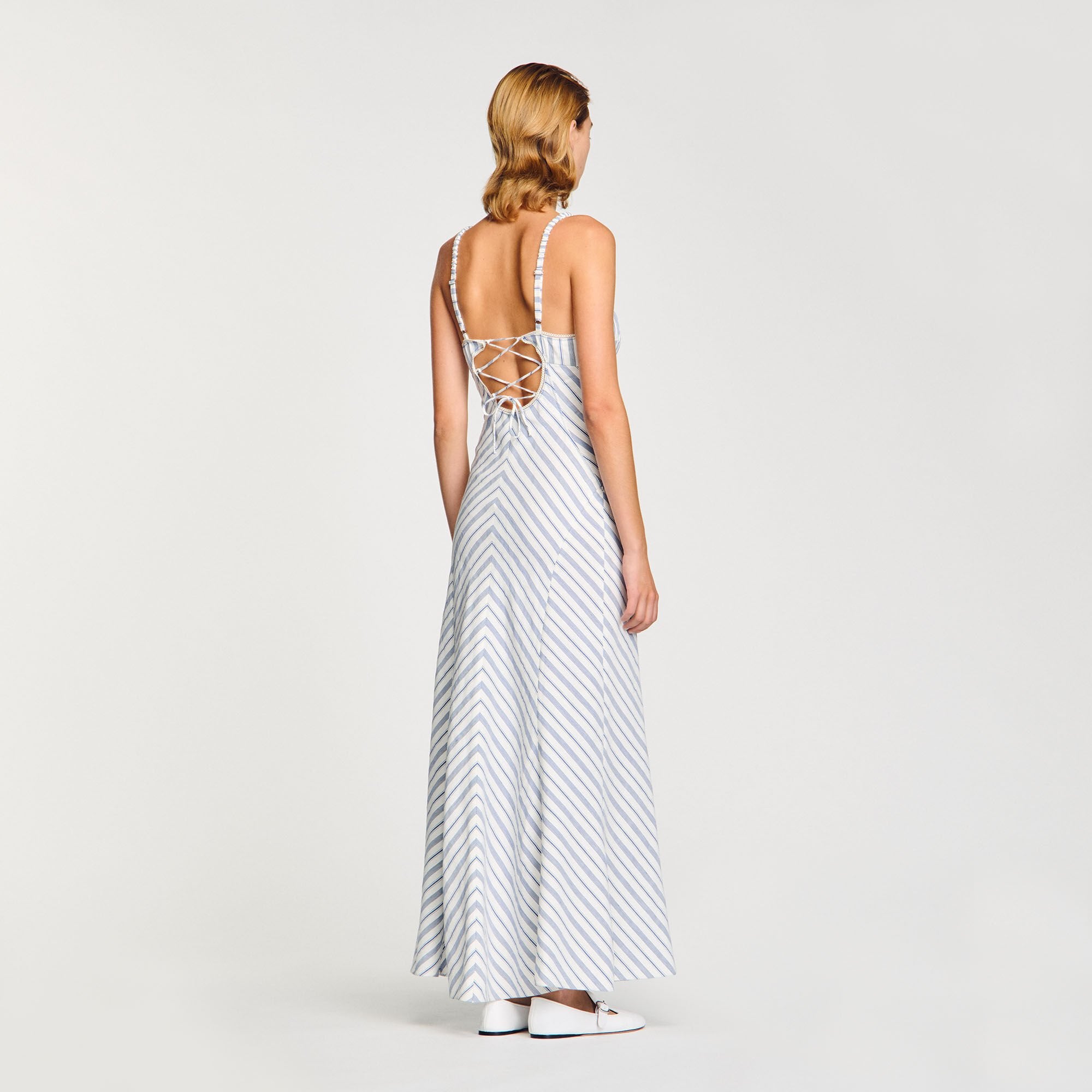 Striped maxi dress with straps Blue / Ecru Sandro Women