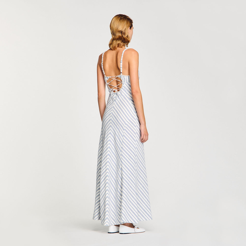 Striped maxi dress with straps Blue / Ecru Sandro Women