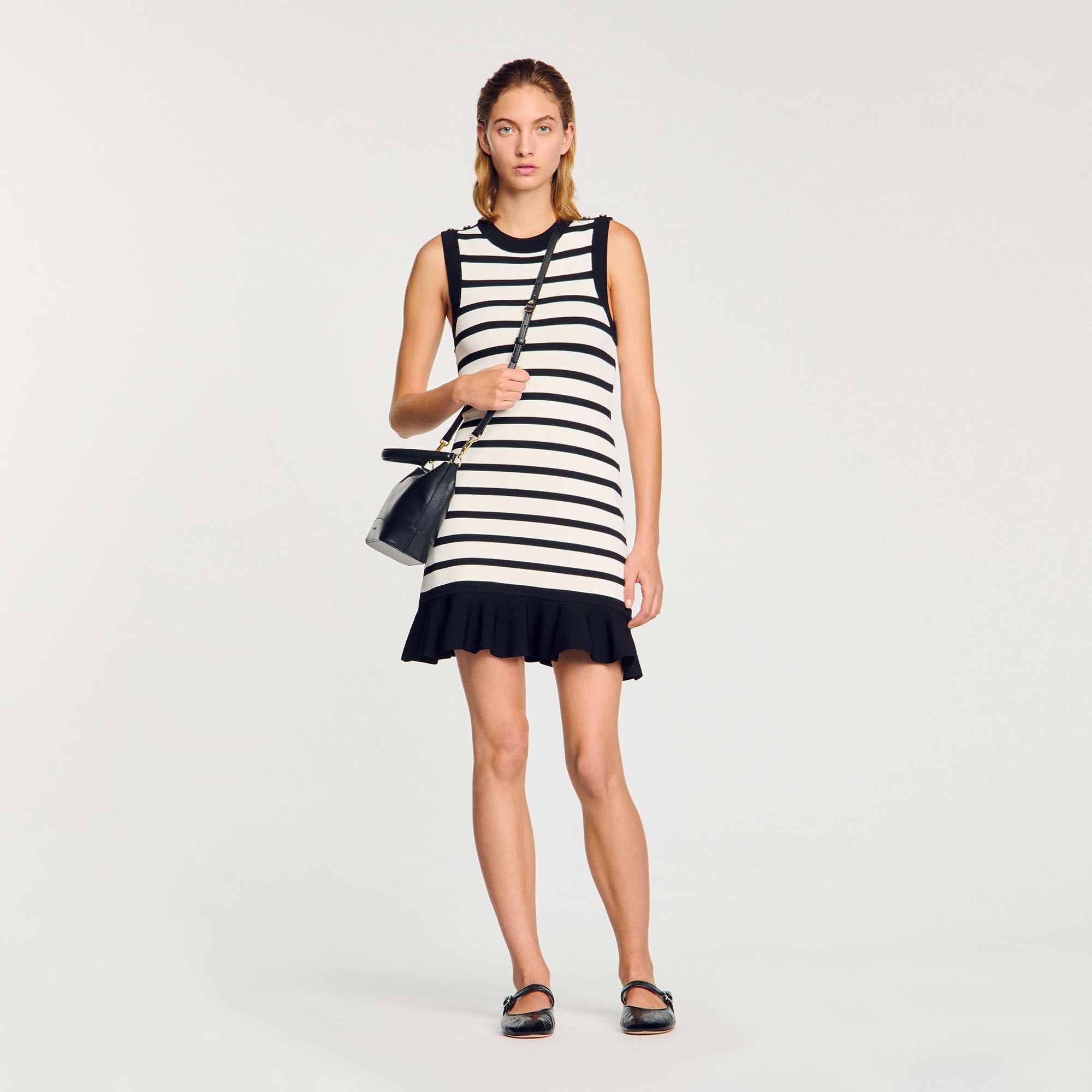 Striped knit mini dress Ecru / Black Sandro Women
