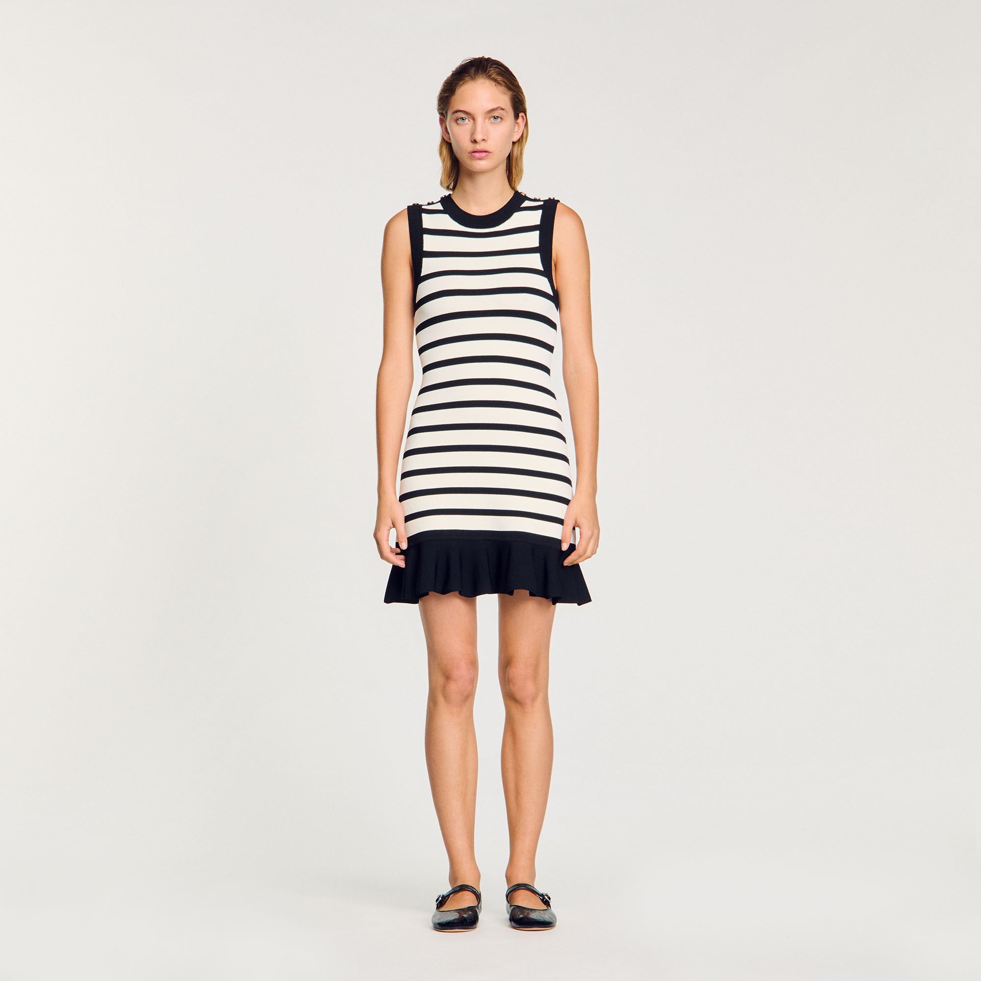 Striped knit mini dress Ecru / Black Sandro Women