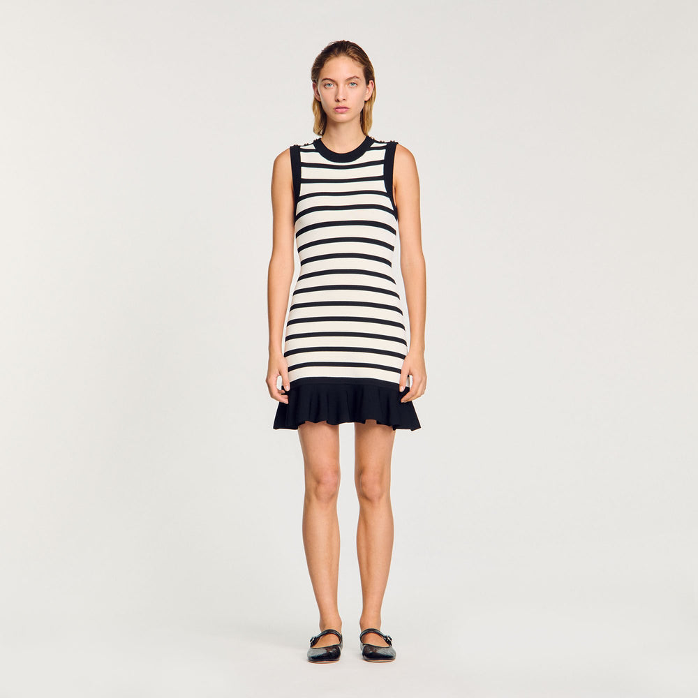 Striped knit mini dress Ecru / Black Sandro Women