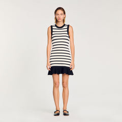 Striped knit mini dress Ecru / Black Sandro Women