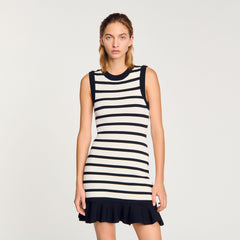Striped knit mini dress Ecru / Black Sandro Women
