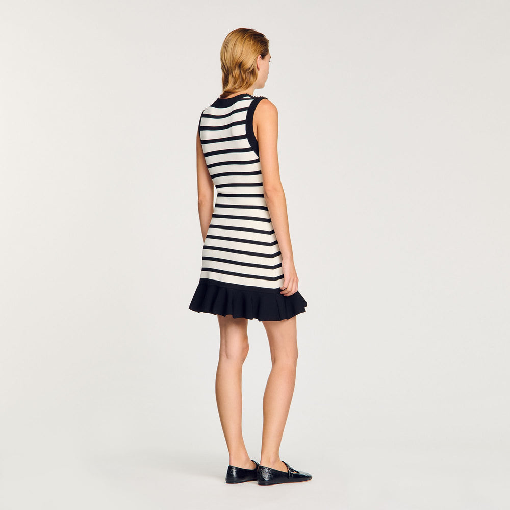 Striped knit mini dress Ecru / Black Sandro Women