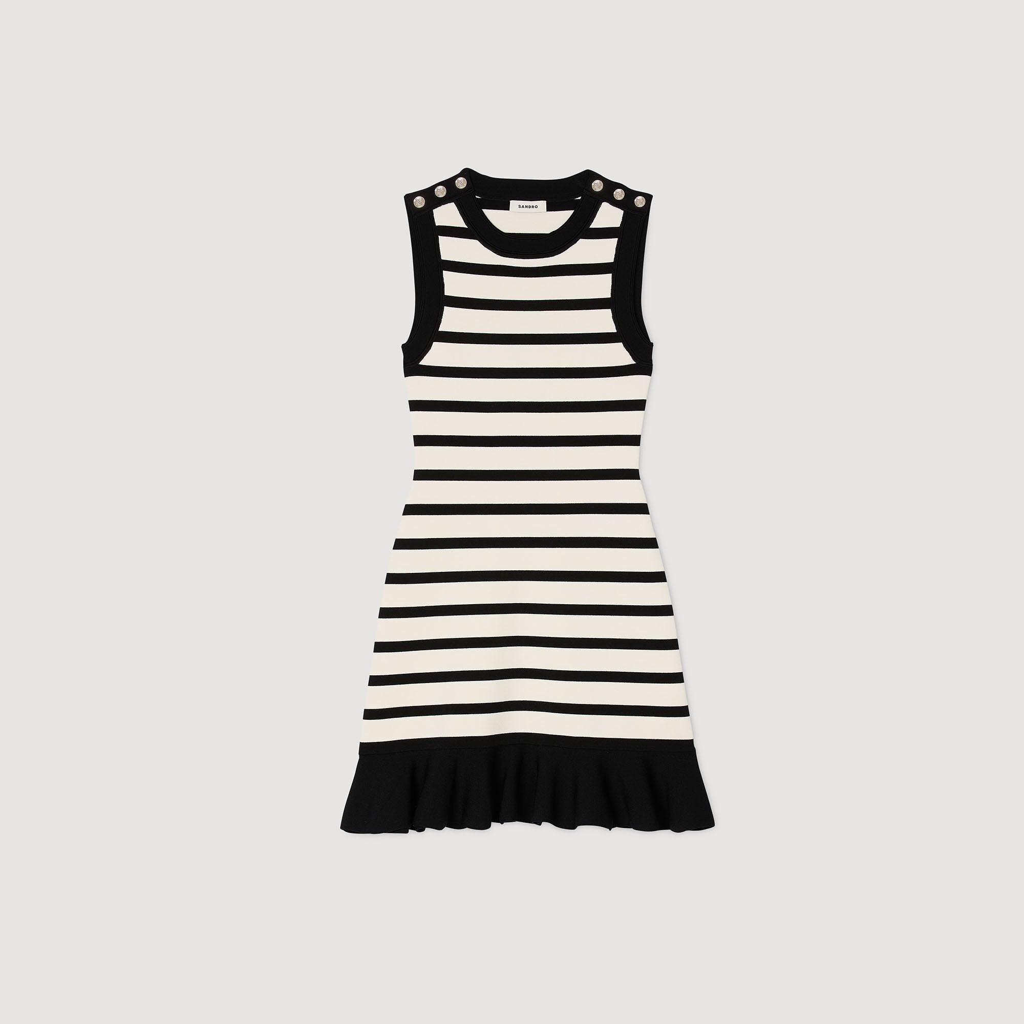Striped knit mini dress Ecru / Black Sandro Women