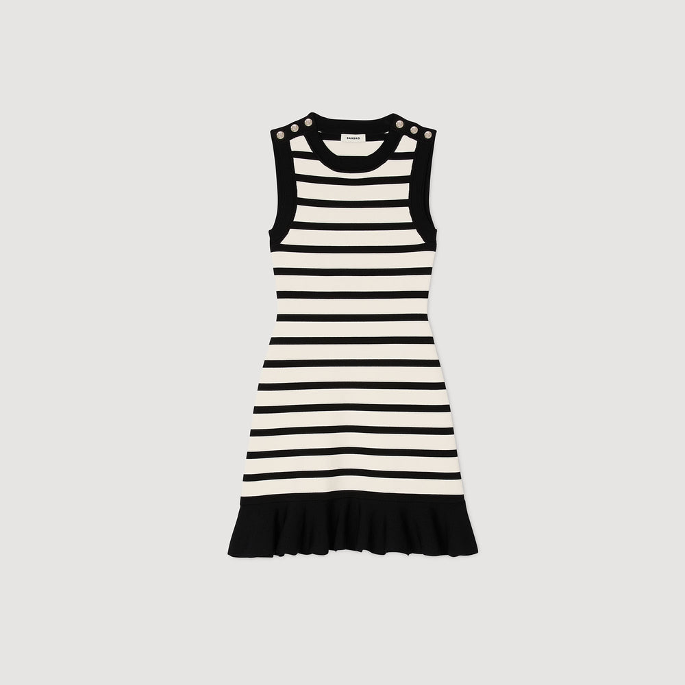 Striped knit mini dress Ecru / Black Sandro Women