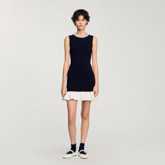 Mini knit dress with beaded neck Black / Ecru Sandro Women