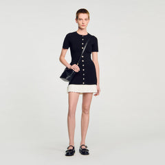Mini knit dress with ruffle Black / Ecru Sandro Women