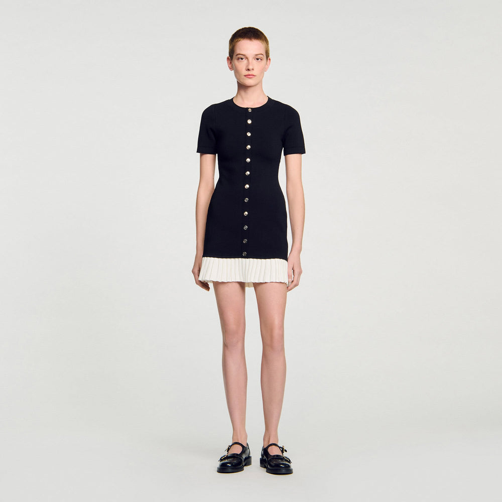 Mini knit dress with ruffle Black / Ecru Sandro Women