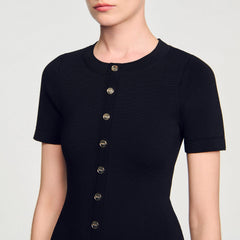 Mini knit dress with ruffle Black / Ecru Sandro Women