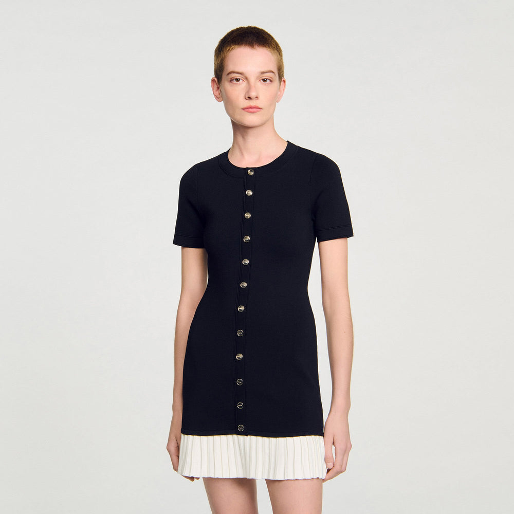Mini knit dress with ruffle Black / Ecru Sandro Women