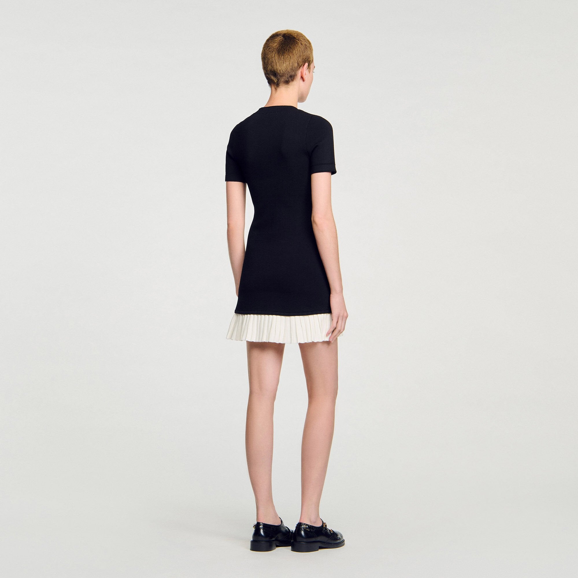 Mini knit dress with ruffle Black / Ecru Sandro Women