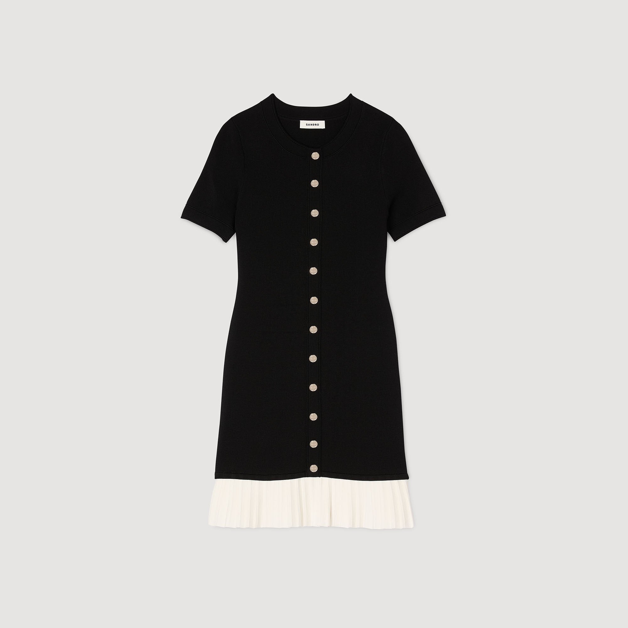 Mini knit dress with ruffle Black / Ecru Sandro Women