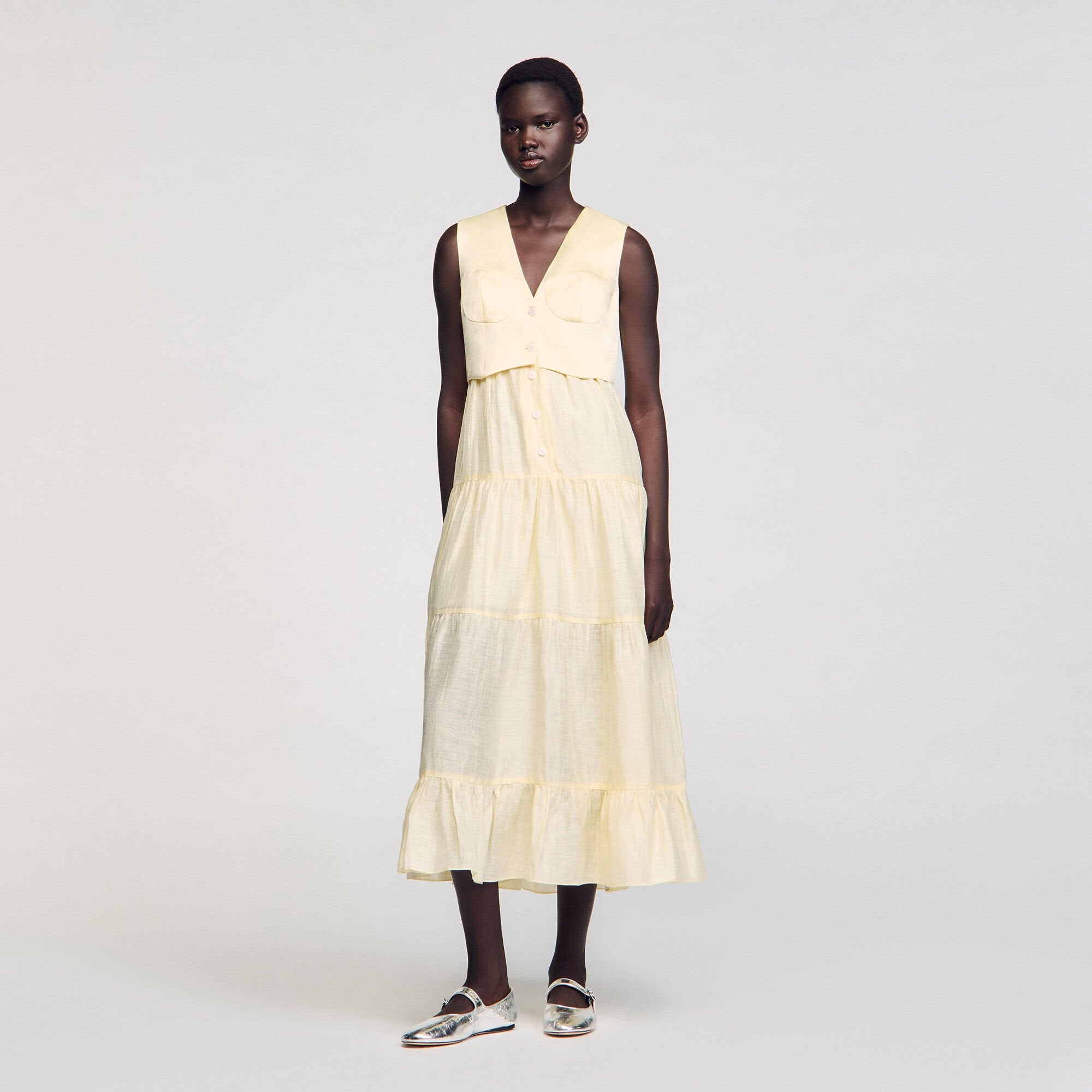 Linen maxi dress Light Yellow Sandro Women