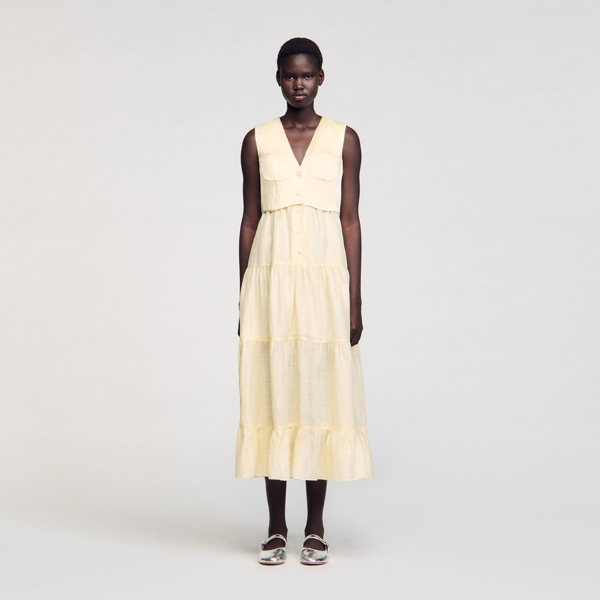 Linen maxi dress Light Yellow Sandro Women