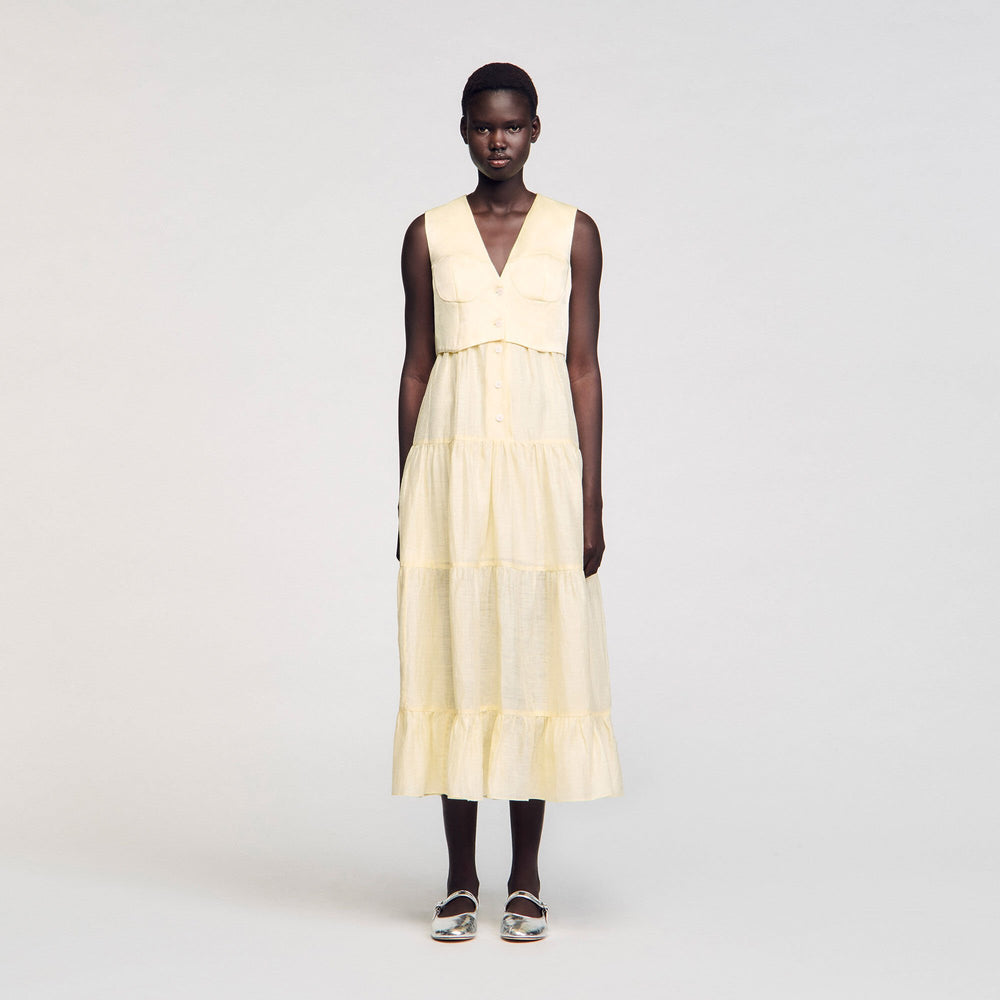 Linen maxi dress Light Yellow Sandro Women