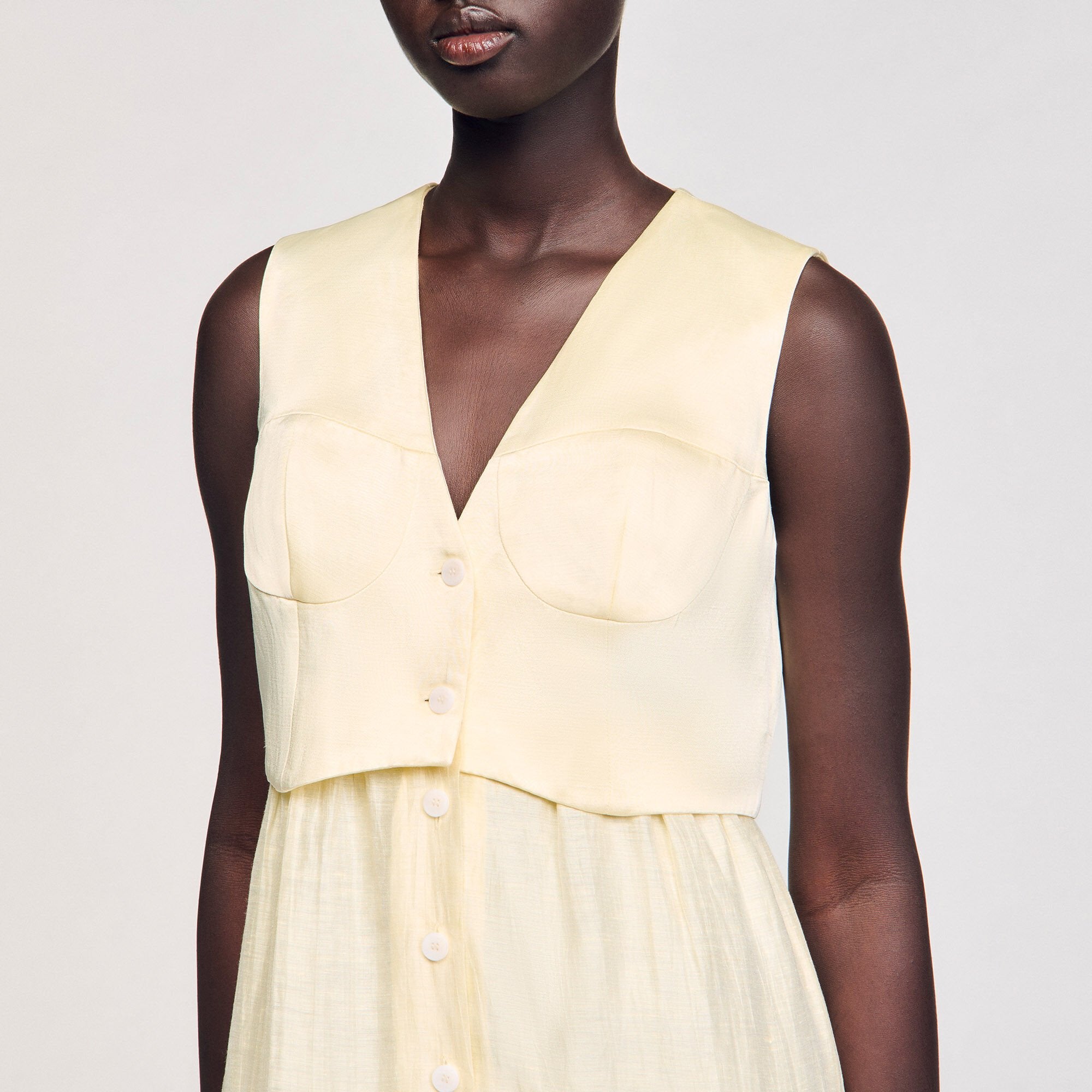 Linen maxi dress Light Yellow Sandro Women