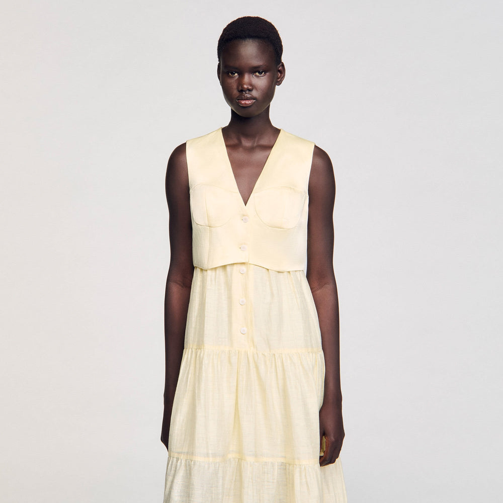 Linen maxi dress Light Yellow Sandro Women