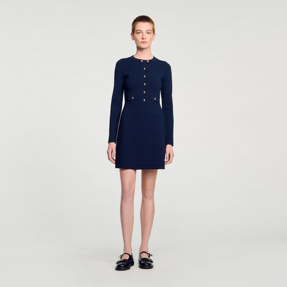Mini button-up knit dress Navy Blue Sandro Women
