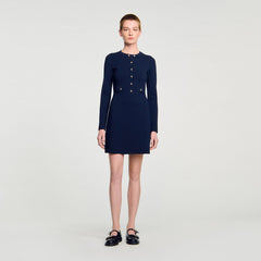 Mini button-up knit dress Navy Blue Sandro Women