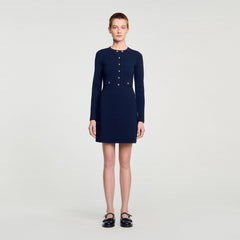 Mini button-up knit dress Navy Blue Sandro Women