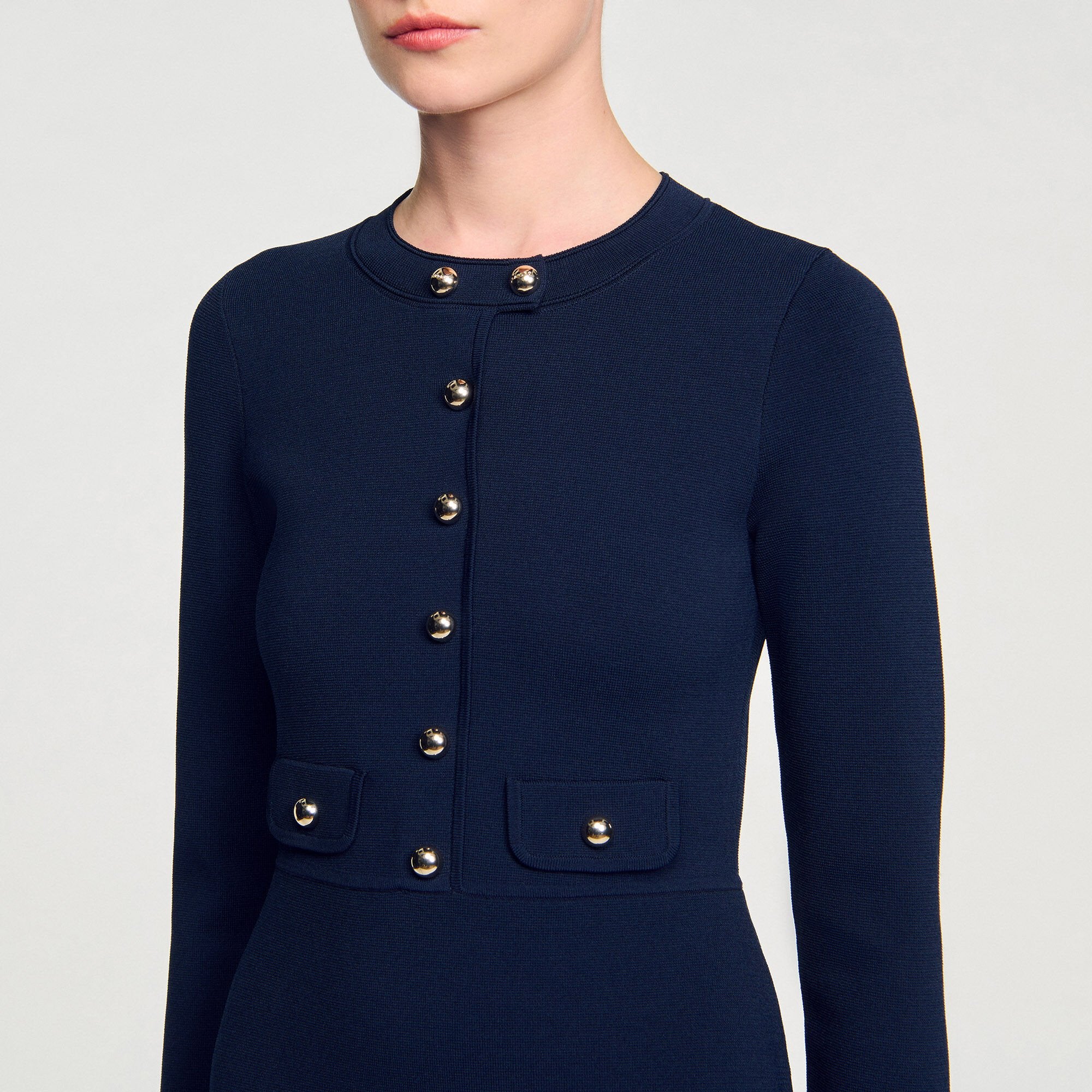 Mini button-up knit dress Navy Blue Sandro Women