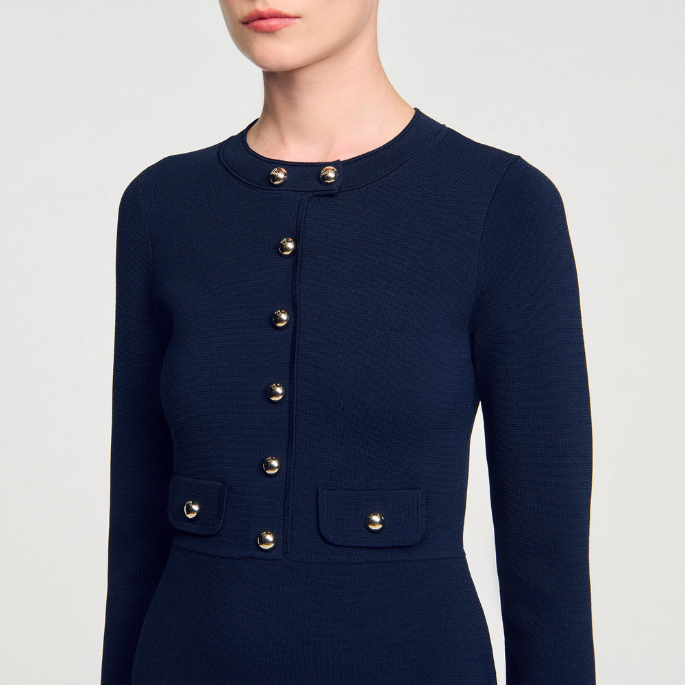 Mini button-up knit dress Navy Blue Sandro Women