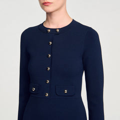 Mini button-up knit dress Navy Blue Sandro Women