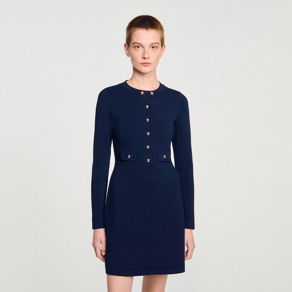 Mini button-up knit dress Navy Blue Sandro Women