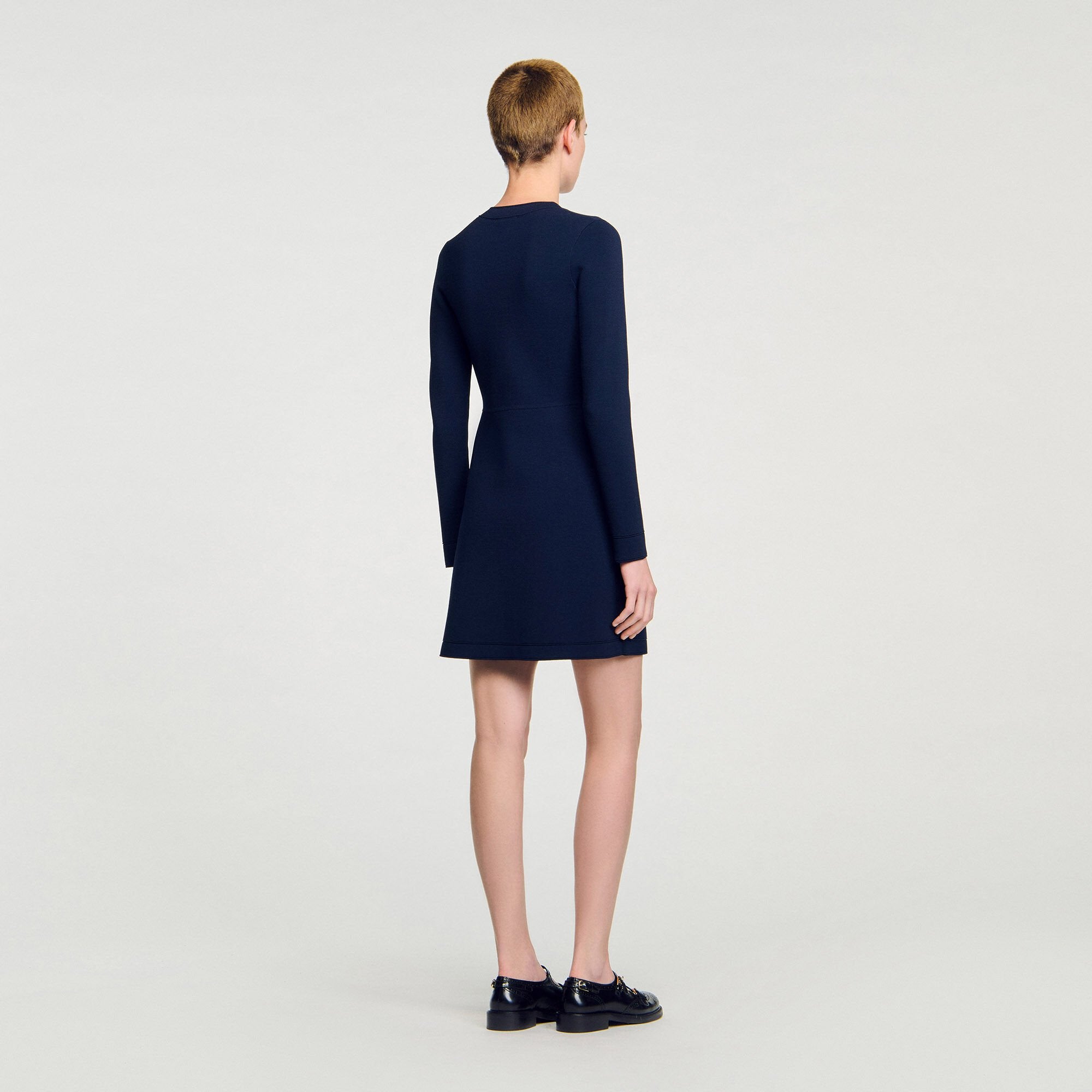 Mini button-up knit dress Navy Blue Sandro Women