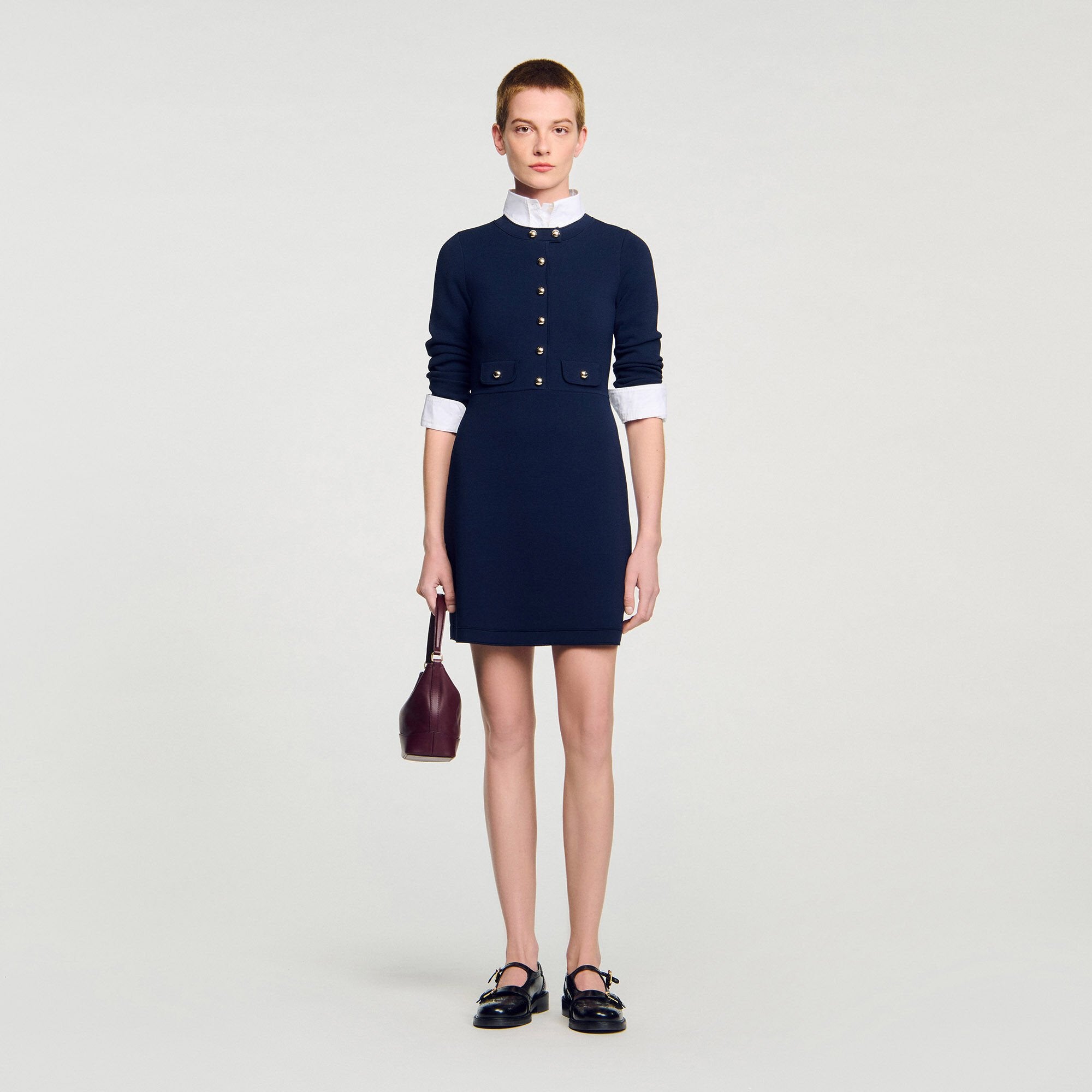 Mini button-up knit dress Navy Blue Sandro Women