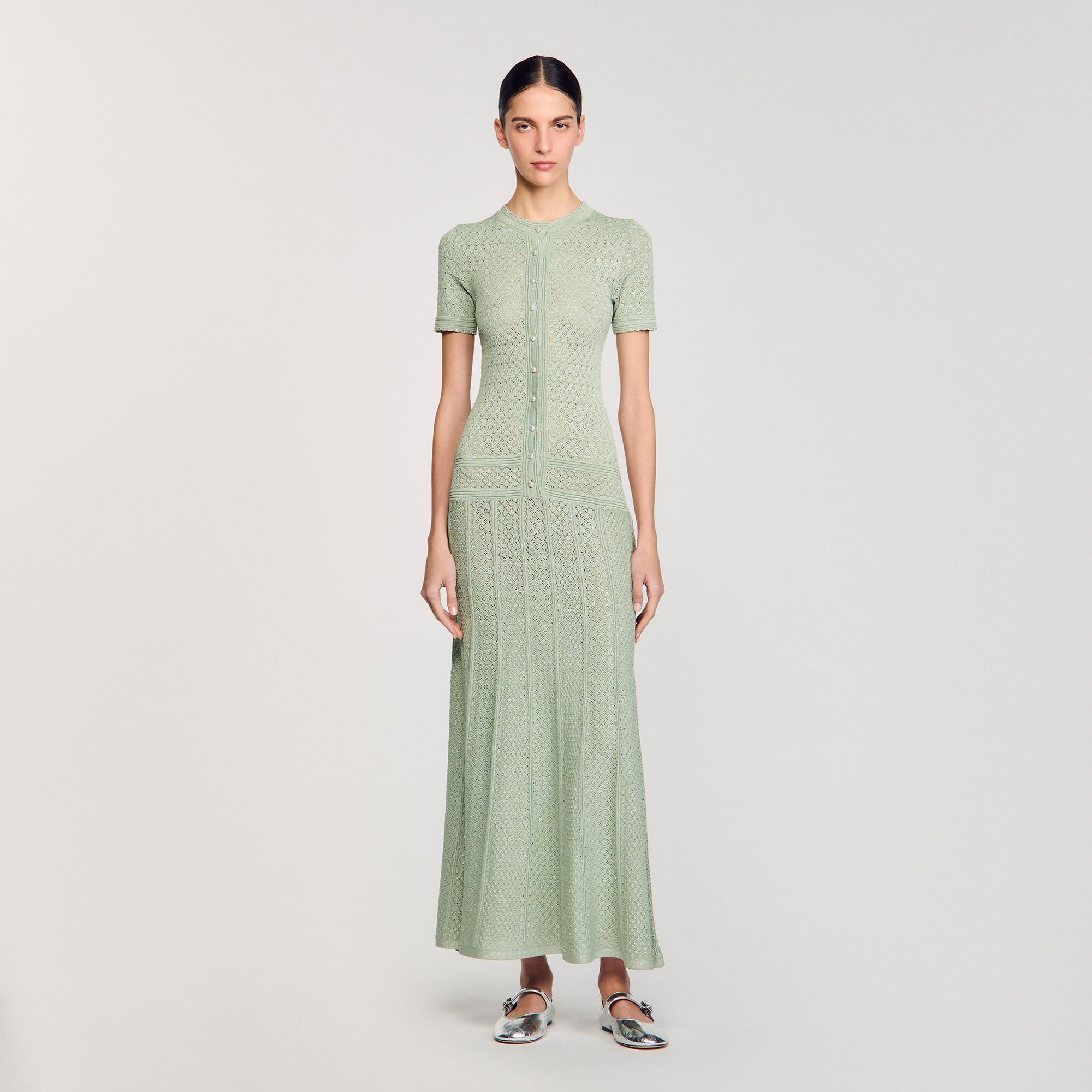 Knit maxi dress Almond Green Sandro Women
