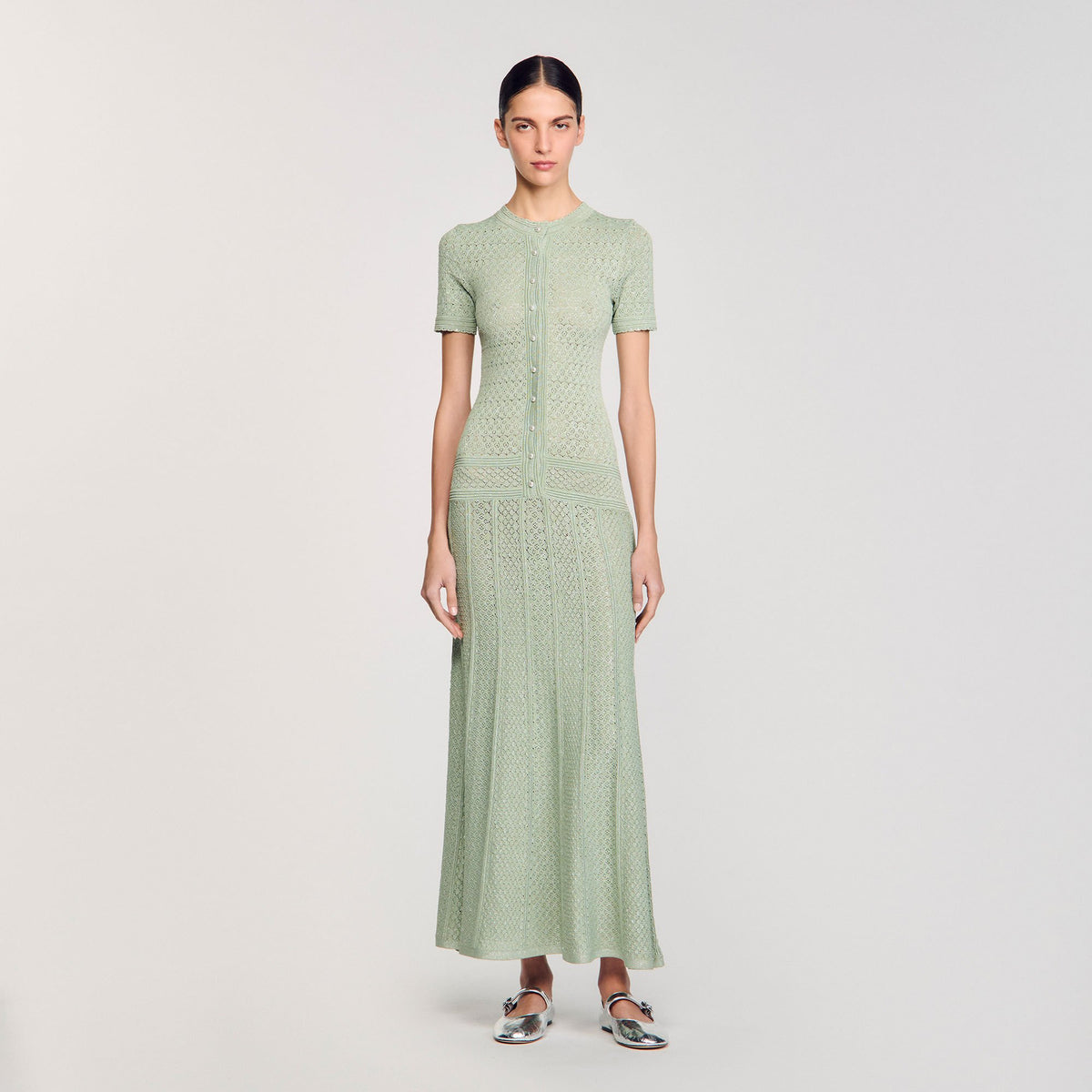 Knit maxi dress Almond Green Sandro Women