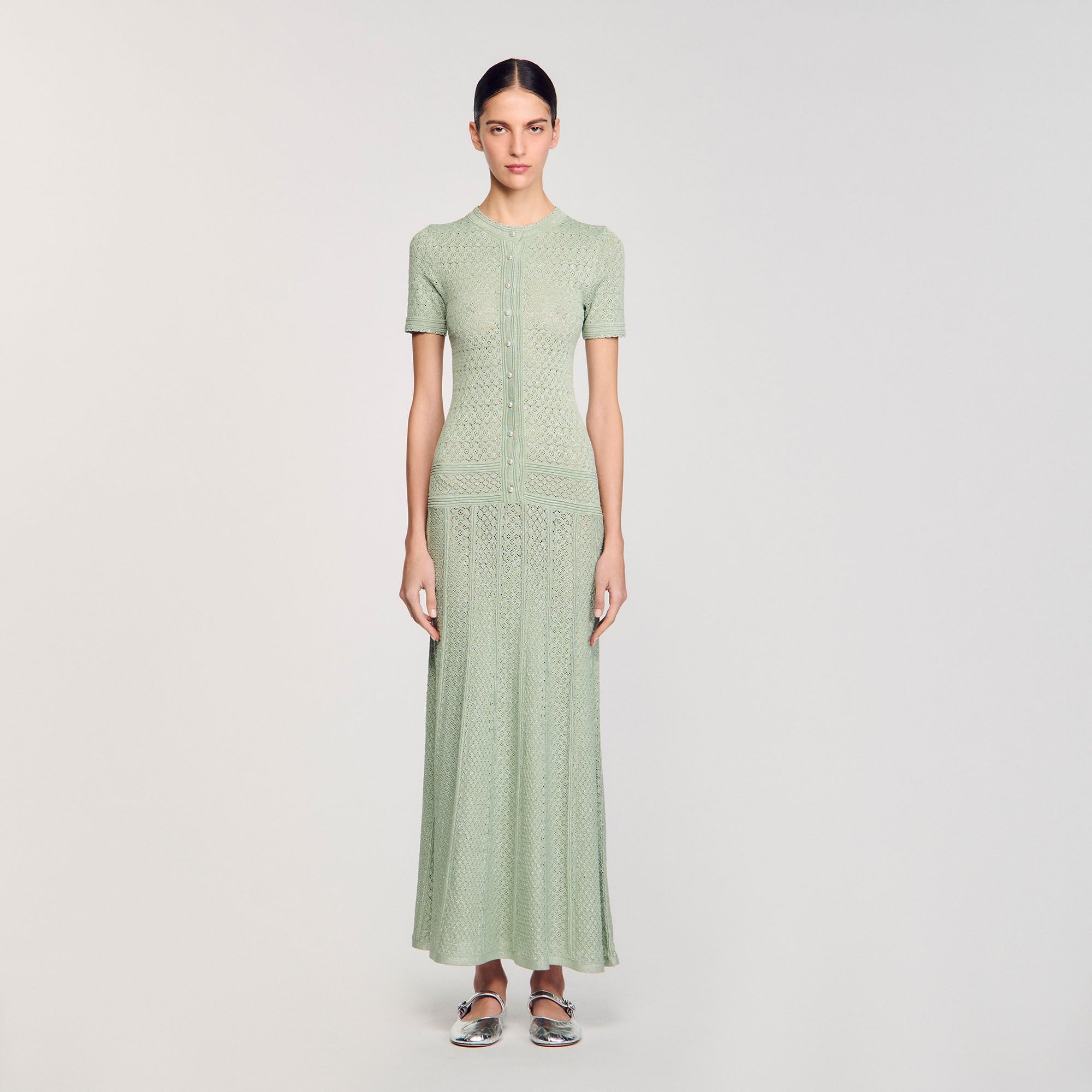 Knit maxi dress Almond Green Sandro Women