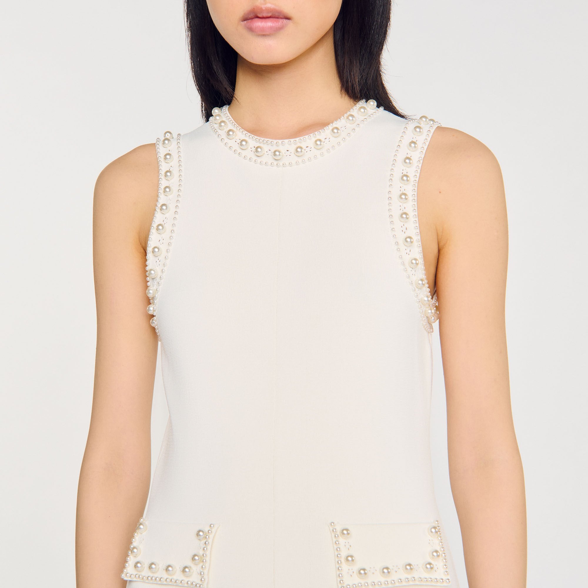 Pearl bead knit maxi dress Ecru Sandro Women