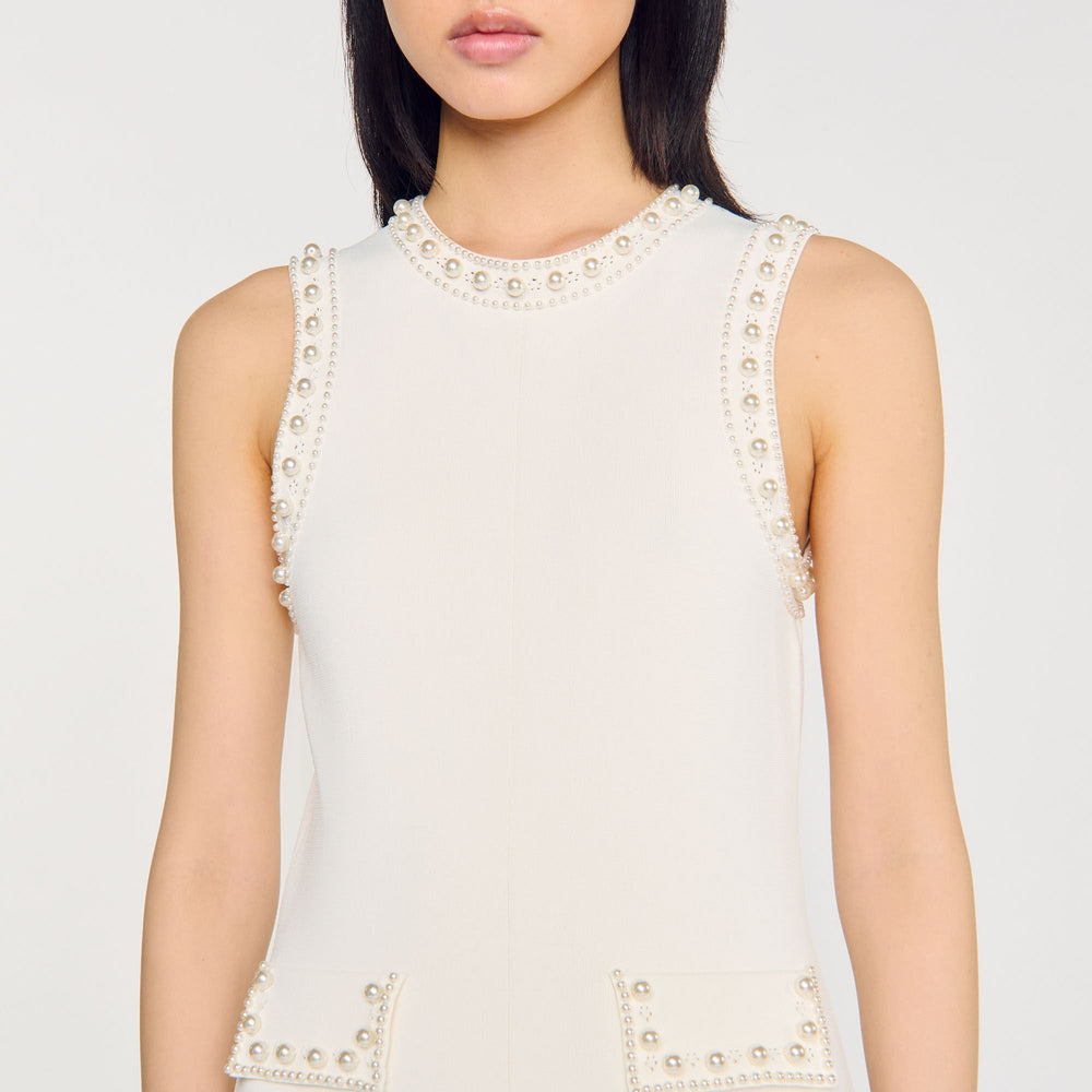Pearl bead knit maxi dress Ecru Sandro Women