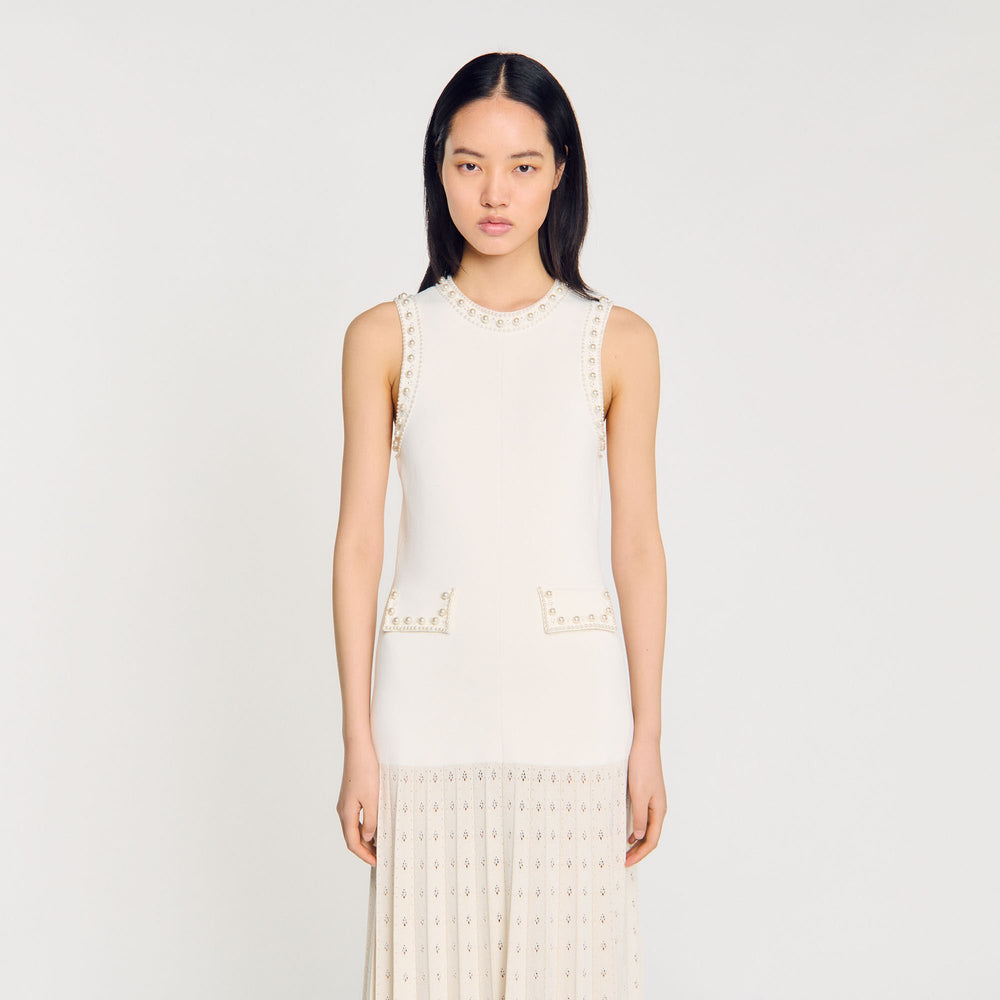 Pearl bead knit maxi dress Ecru Sandro Women