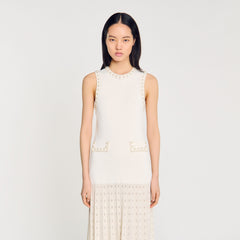 Pearl bead knit maxi dress Ecru Sandro Women