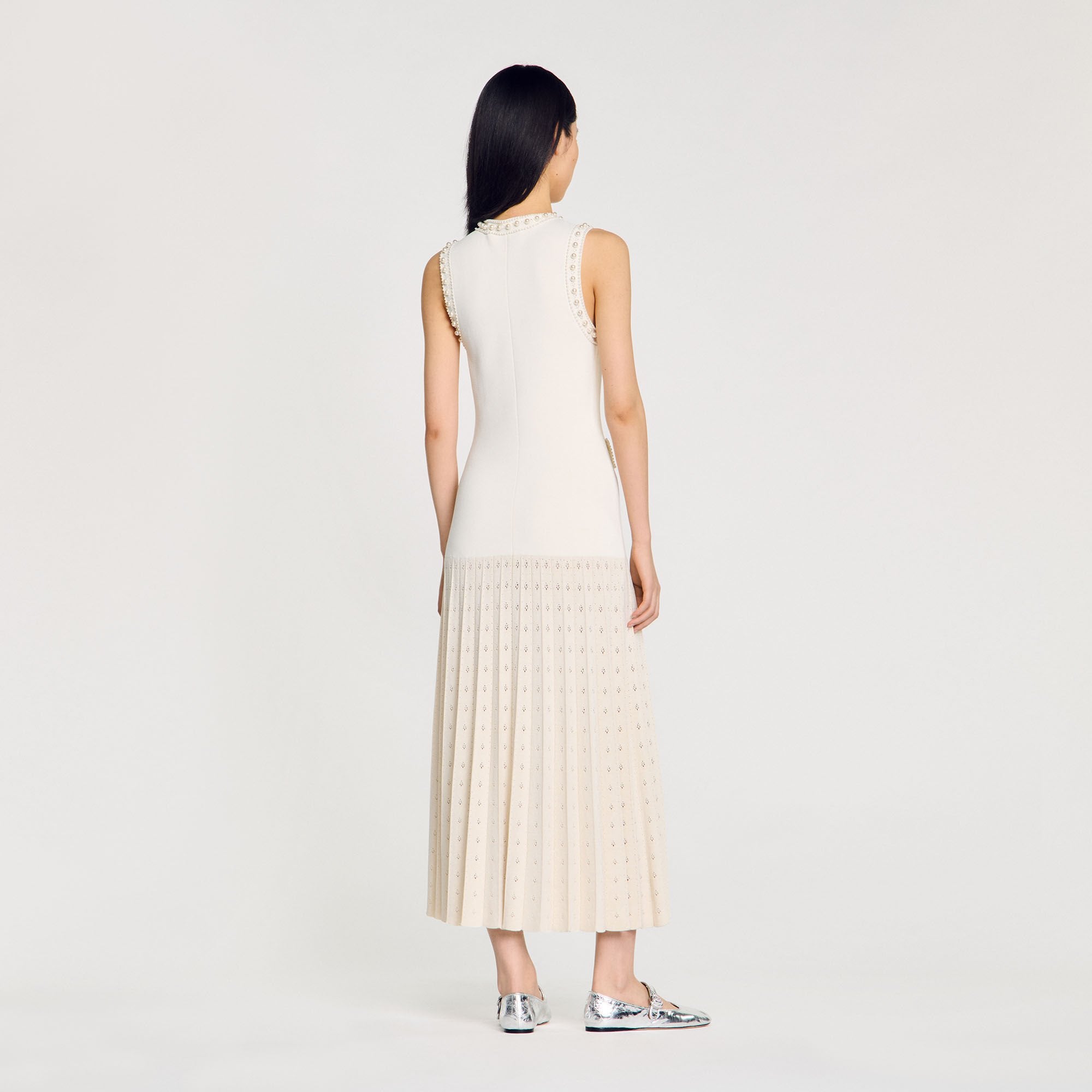 Pearl bead knit maxi dress Ecru Sandro Women