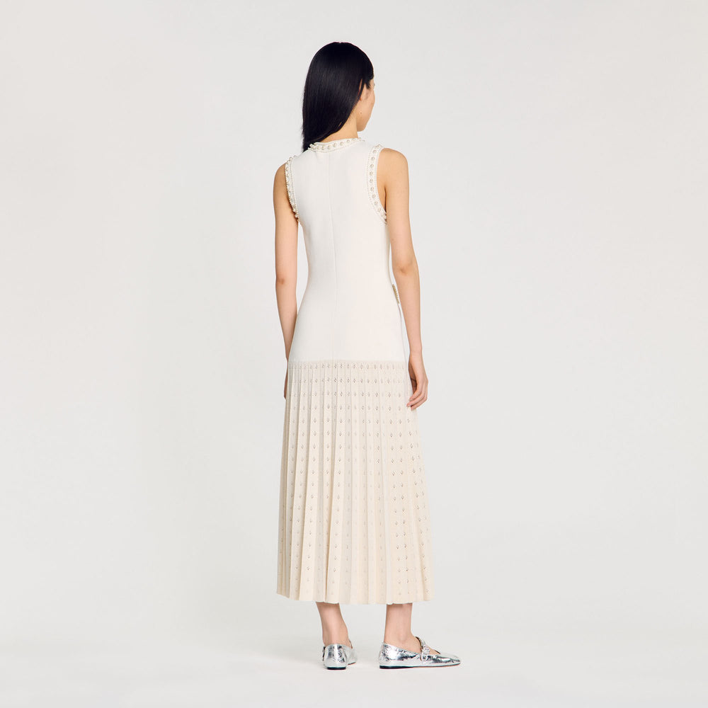Pearl bead knit maxi dress Ecru Sandro Women