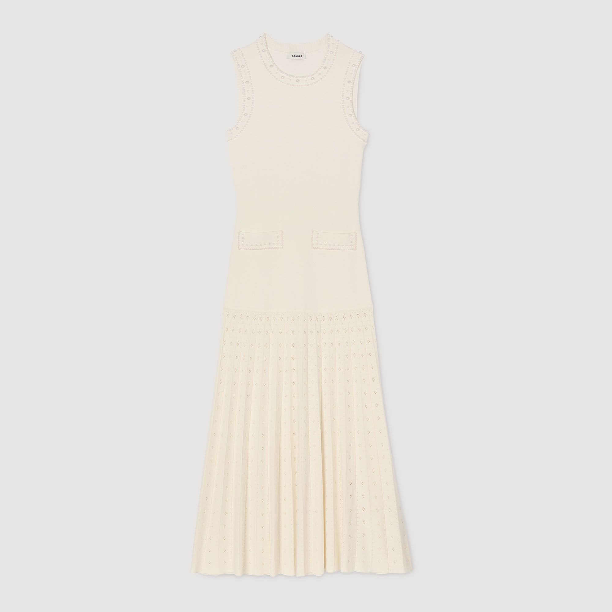 Pearl bead knit maxi dress Ecru Sandro Women