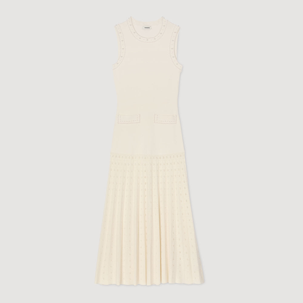 Pearl bead knit maxi dress Ecru Sandro Women