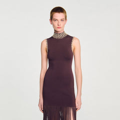 Fringed knit midi dress Brown Sandro Women