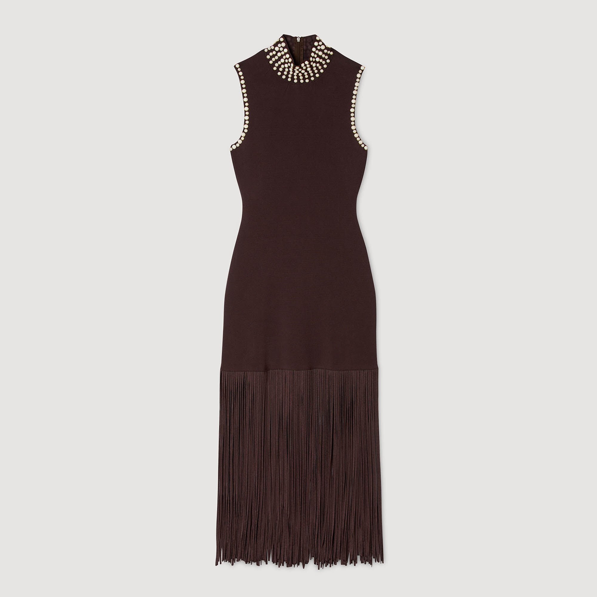 Fringed knit midi dress Brown Sandro Women
