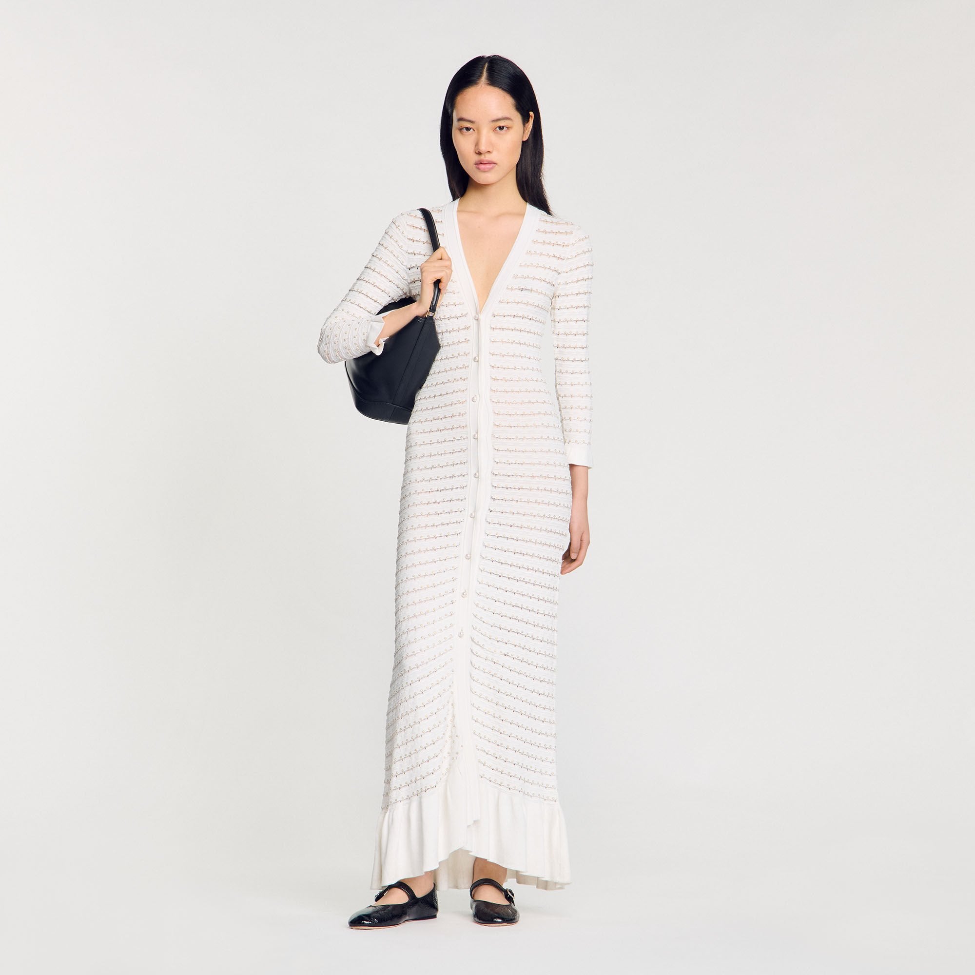 Maxi dress with pearl details Ecru Sandro Women