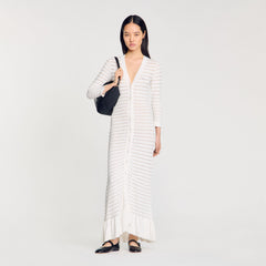 Maxi dress with pearl details Ecru Sandro Women