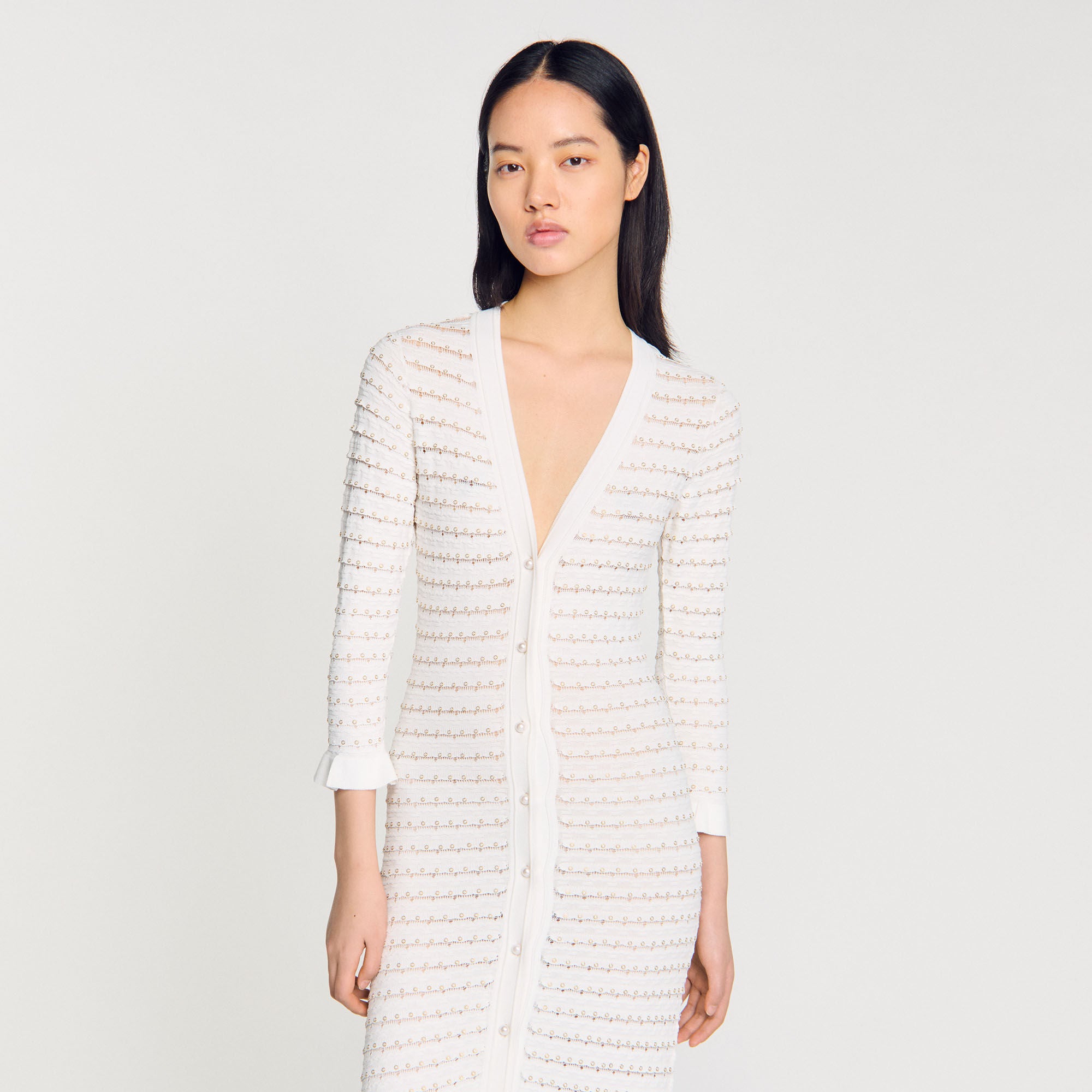 Maxi dress with pearl details Ecru Sandro Women