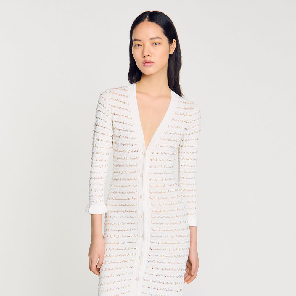 Maxi dress with pearl details Ecru Sandro Women