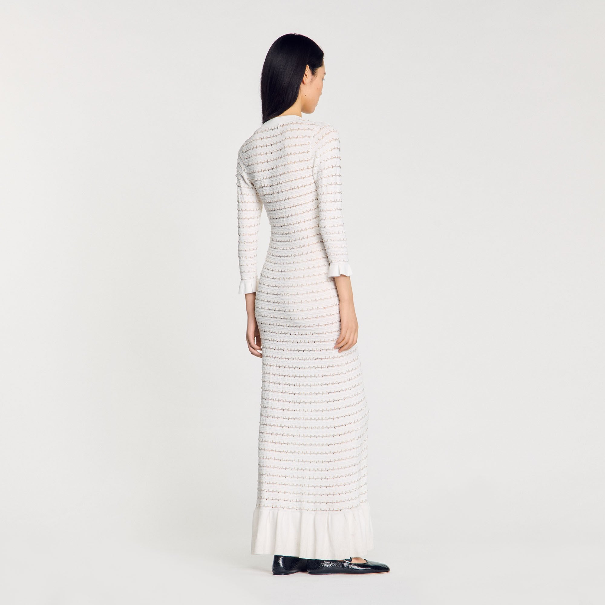 Maxi dress with pearl details Ecru Sandro Women