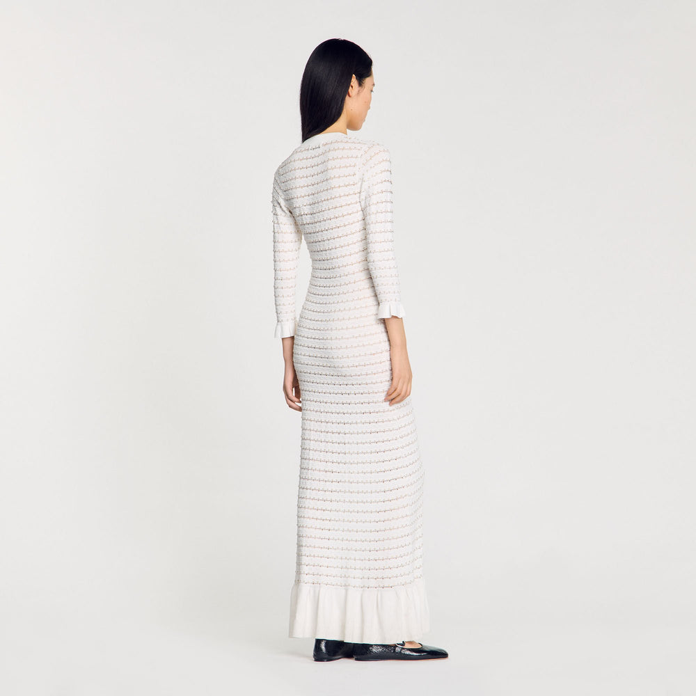 Maxi dress with pearl details Ecru Sandro Women
